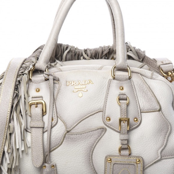 Authentic Prada Cervo Patchwork Fringe Bowler Bianco Shoulder Bag - Picture 1 of 11